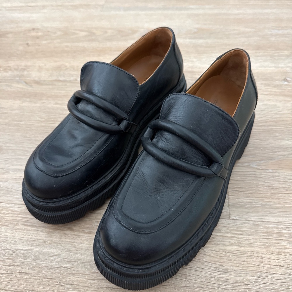 Voile Blanche Black Leather Platform Loafers 36